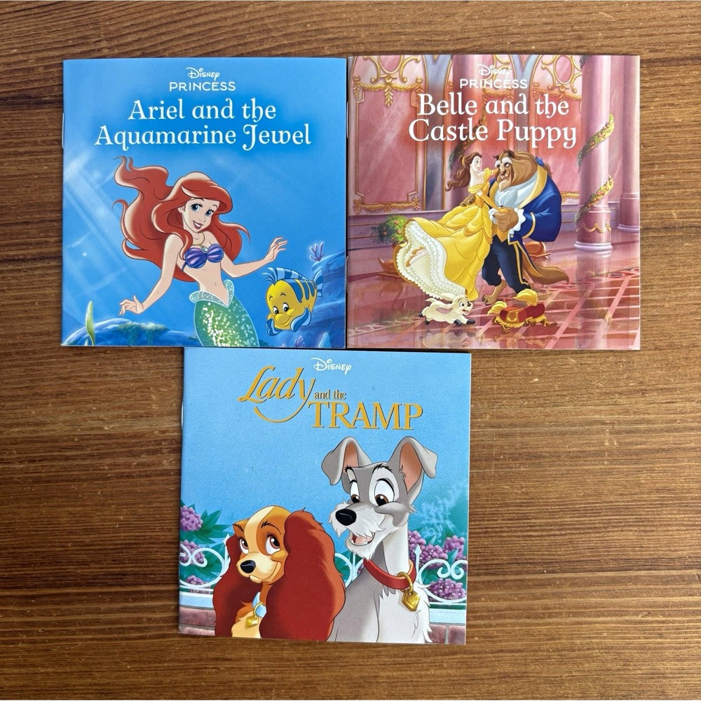Disney Princess Mini Books Lot of 3 Ariel Belle Lady and the Tramp 4"